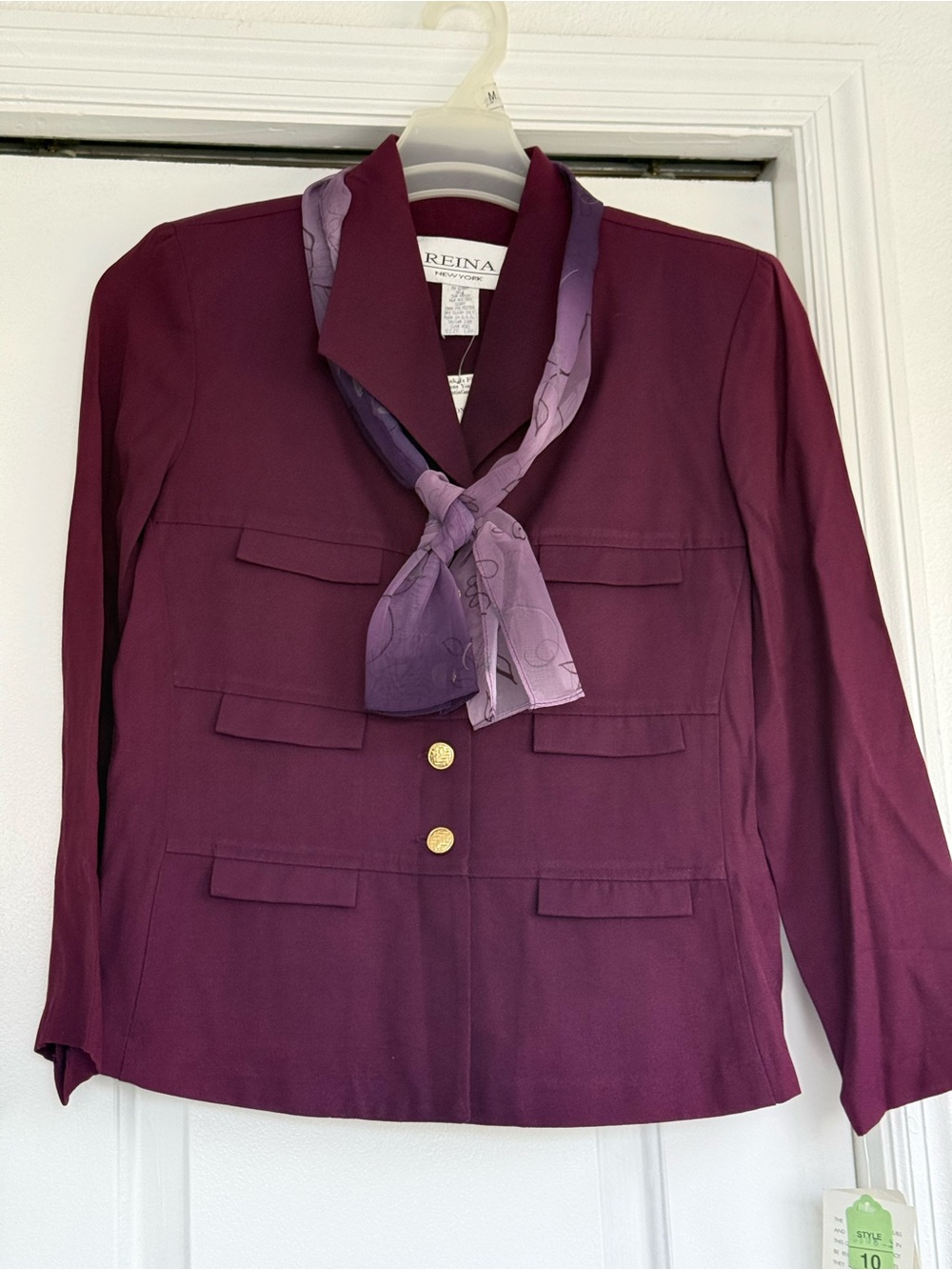 Reina Plum Tailored Jacket with Accent Scarf